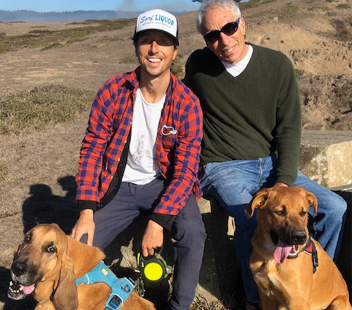 Nic and David Sheff with their dogs. 