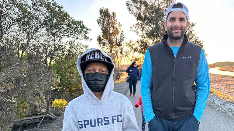 Tej and Raghav: Tej and his uncle and organ donor Raghav take a walk together, three months after the liver transplant procedure