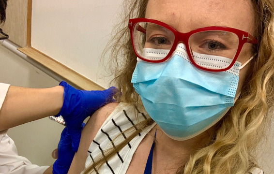 Mary getting her shot